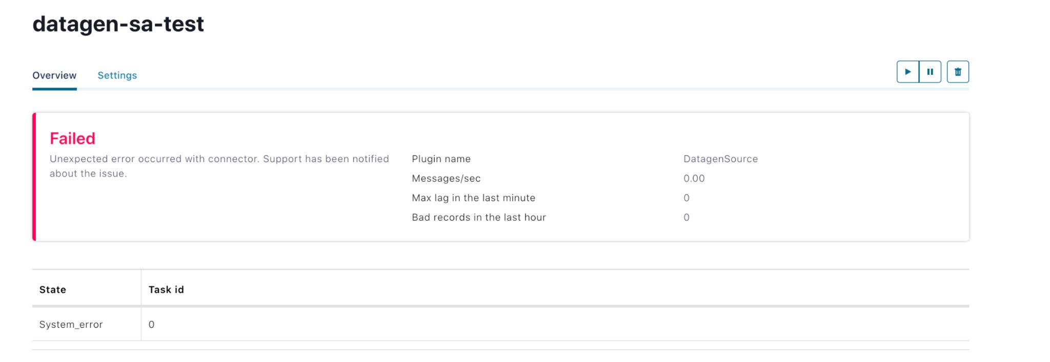 Connector runtime issue error message
